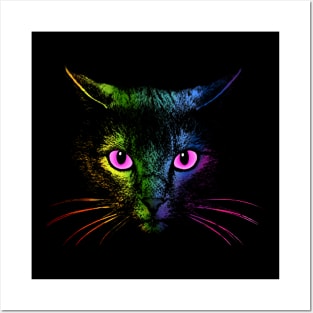 Rainbow Cat Face Posters and Art